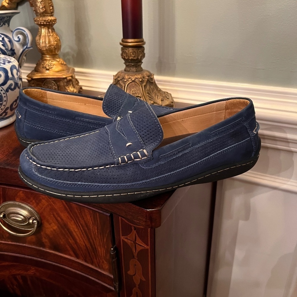 EUC Men's Johnston and Murphy Blue Suede Comfort Flex Penny Loafers Size 11.5 M